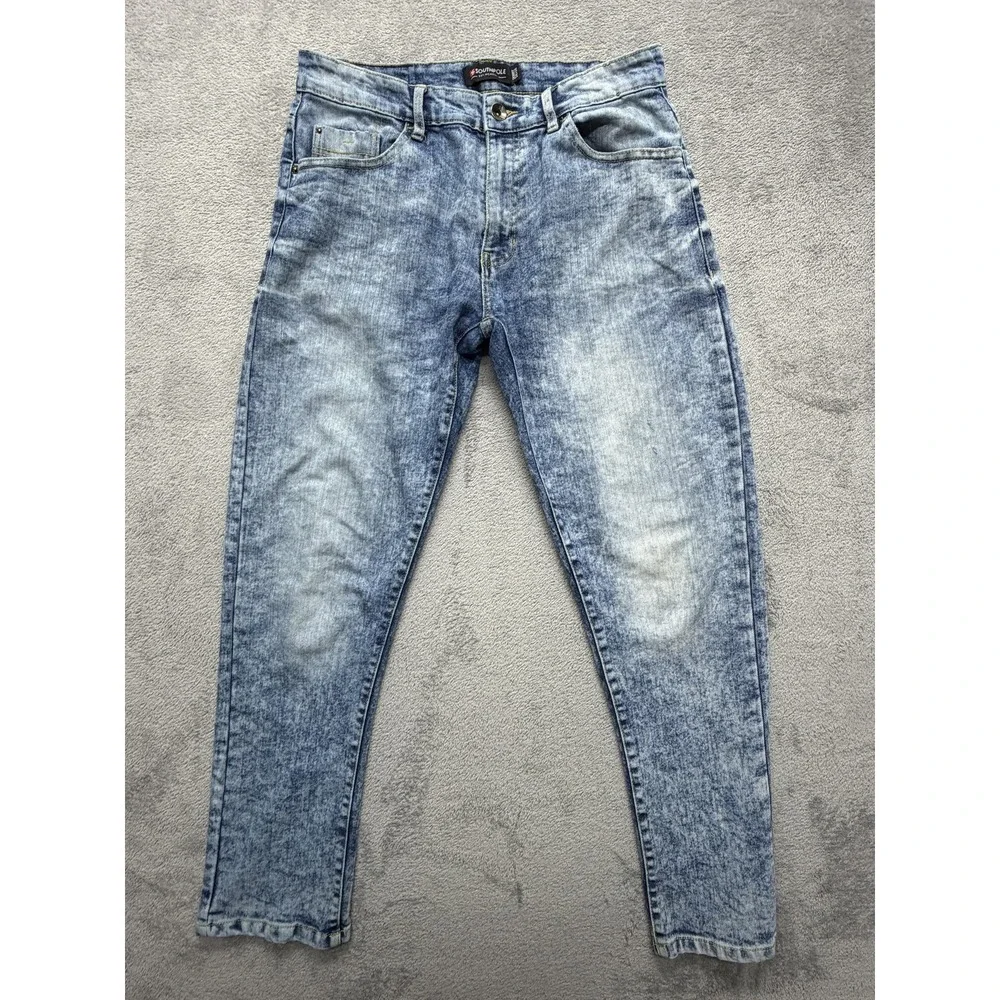 Southpole Jean Men Measured 32x29 Light Blue Acid Wash Skinny Tapered Streetwear